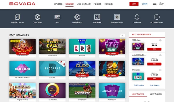 Bovada Casino Games