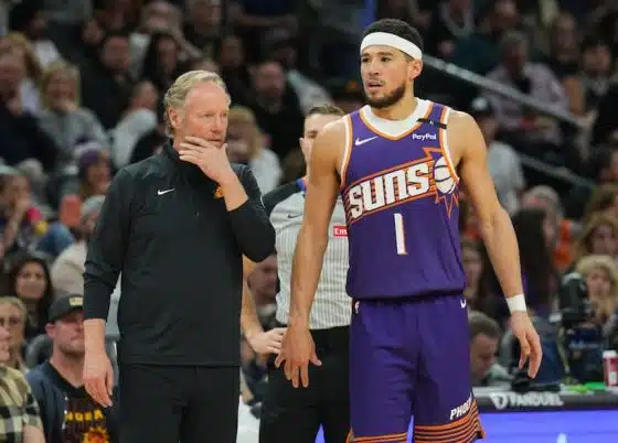 Devin Booker and Mike Budenholzer pic